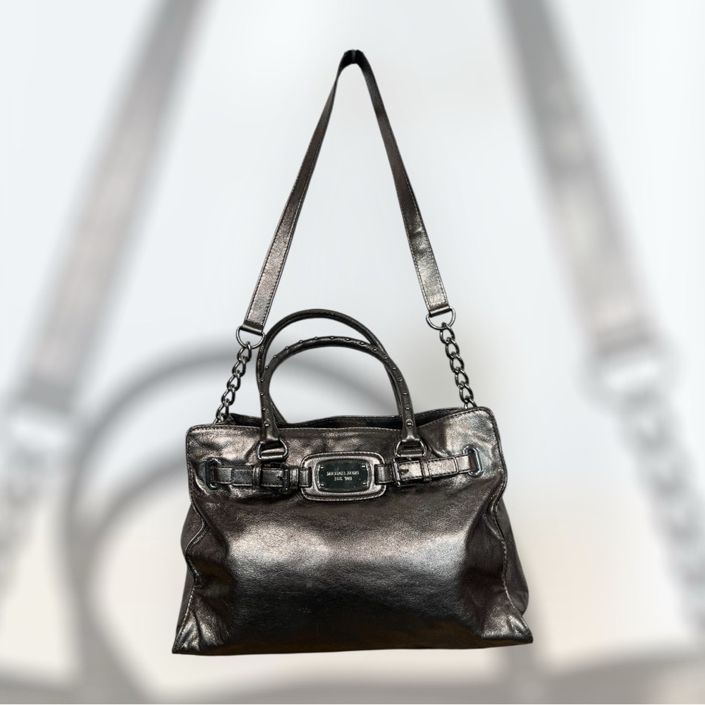 MICHAEL Michael Kors EUC Metallic Gunmetal Gray Tote